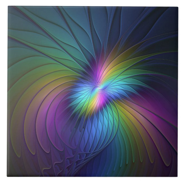 Colourful With Blue Modern Abstract Fractal Art Tile (Front)