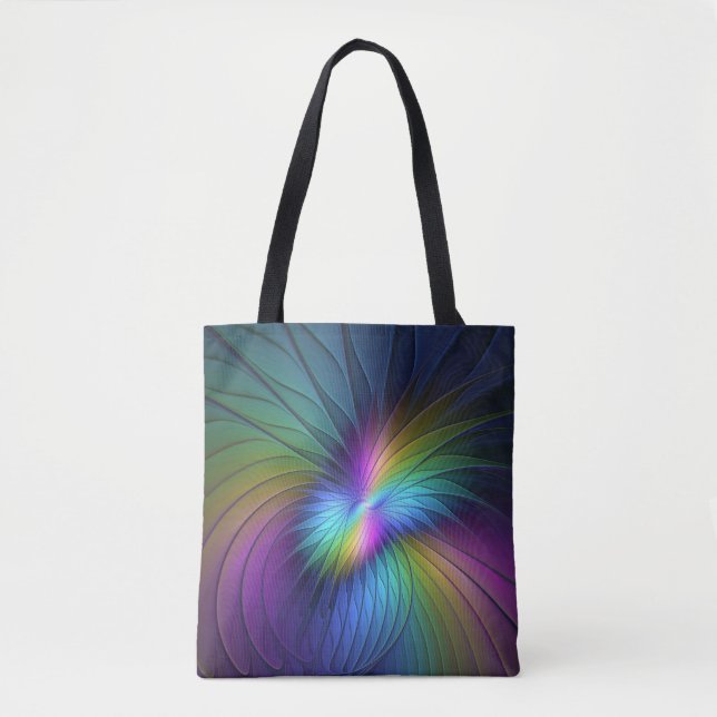 Colourful With Blue Modern Abstract Fractal Art Tote Bag (Front)