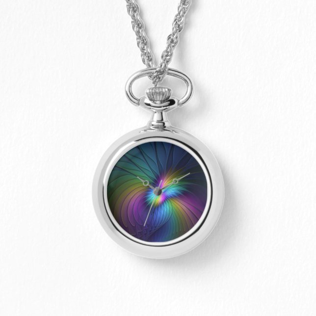 Colourful With Blue Modern Abstract Fractal Art Watch (Front)