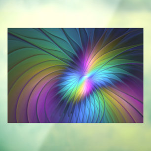 Colourful With Blue Modern Abstract Fractal Art Window Cling
