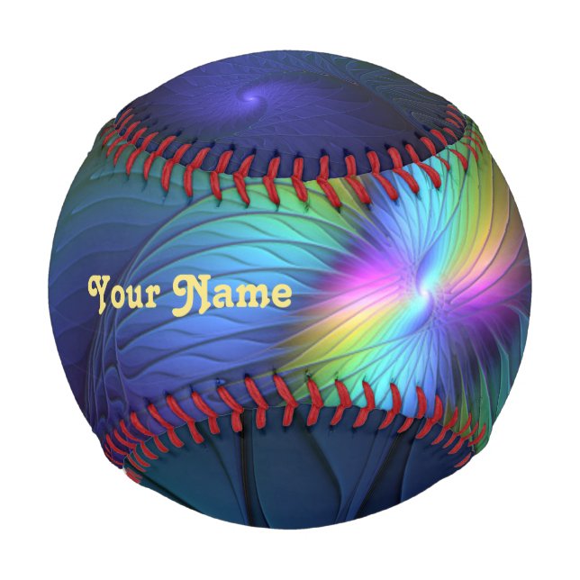 Colourful With Blue Modern Abstract Fractal Name Baseball (Front)