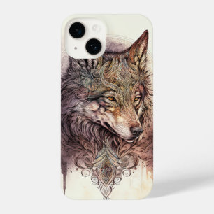 Colourful Wolf and Florals Watercolor in Nature iP iPhone 14 Case