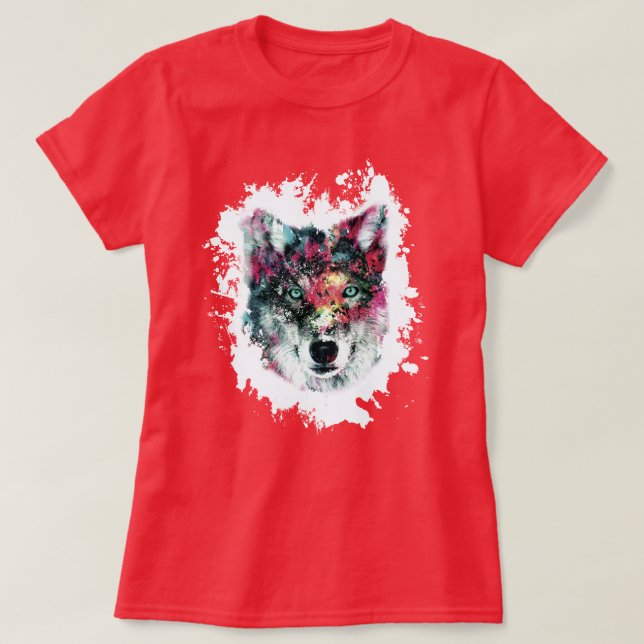 Colourful Wolf Art T-Shirt (Design Front)