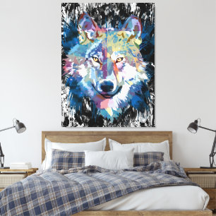 Colourful Wolf Canvas Print   Wolf Head Art Print