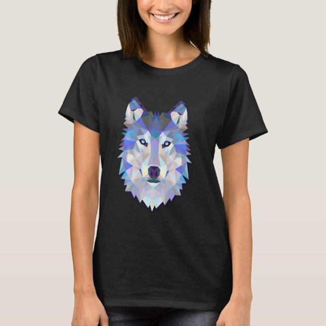 Colourful Wolf Head Tee Men Women Geometric Polygo (Front)