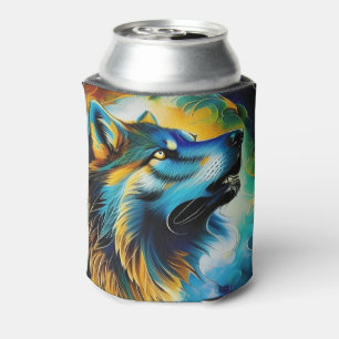 Colourful Wolf Howl Can Cooler