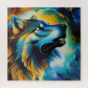 Colourful Wolf Howl Jigsaw Puzzle
