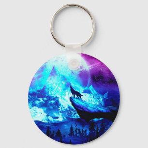 Colourful wolf howling keychain