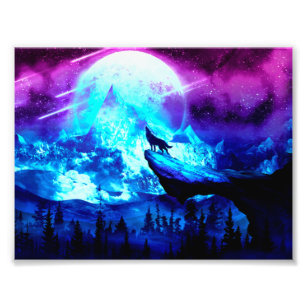 Colourful wolf howling photo print