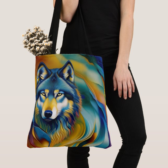 Colourful Wolf Mountain Waves Tote Bag (Close Up)