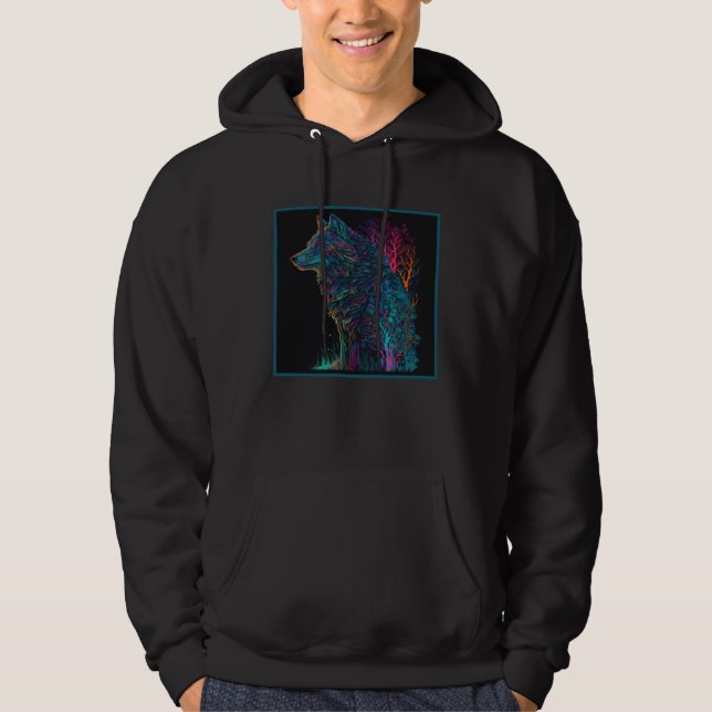 Colourful wolf mystical animal motif hoodie (Front)