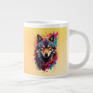 Colourful Wolf Portrait Abstract Animal Art-87694 Large Coffee Mug
