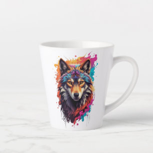 Colourful Wolf Portrait Abstract Animal Art-87694 Latte Mug