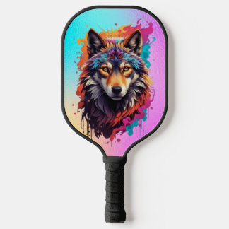 Colourful Wolf Portrait Abstract Animal Art-87694 Pickleball Paddle