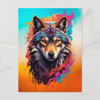 Colourful Wolf Portrait Abstract Animal Art-87694 Postcard