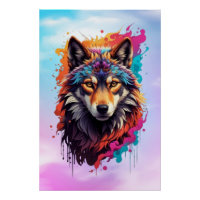 Colourful Wolf Portrait Abstract Animal Art-87694