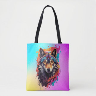 Colourful Wolf Portrait Abstract Animal Art-87694 Tote Bag