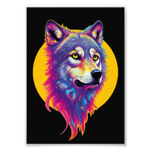 Colourful Wolf portrait Photo Print