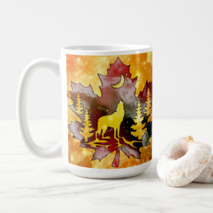 Colourful Wolf Silhouette With Night Sky Design Coffee Mug