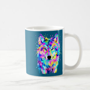 Colourful wolf splash art wildlife animal coffee mug