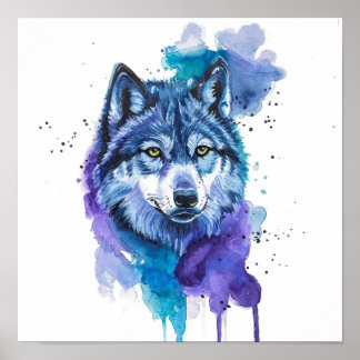 Colourful Wolf Watercolor Art - Spirit Animal Art Poster