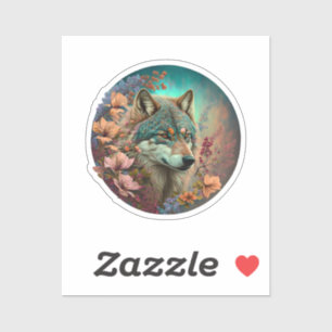 Colourful Wolf With Flowers