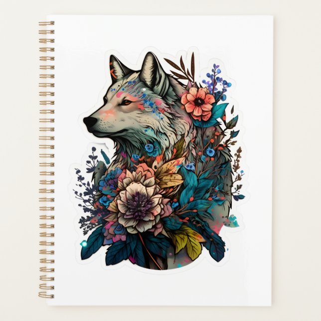 Colourful Wolf With Flowers Planner (Front)