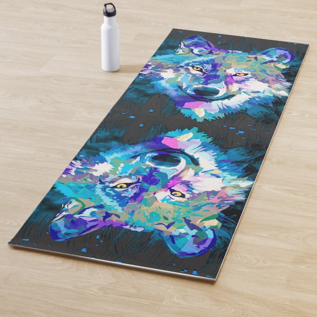 Colourful Wolf Yoga Mat | Grey Wolf Blue Yoga Mat (In Situ)