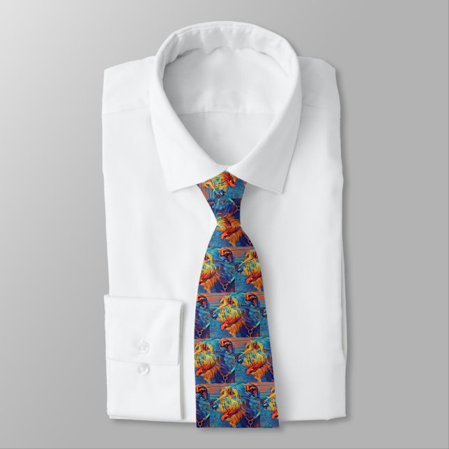 Colourful Wolfhound Profile Mens Tie - Medium (Tied)