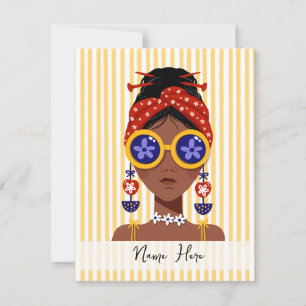 Colourful Woman Head Illustration on Yellow Note  Card