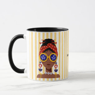 Colourful Woman Head Illustration on Yellow Postca Mug