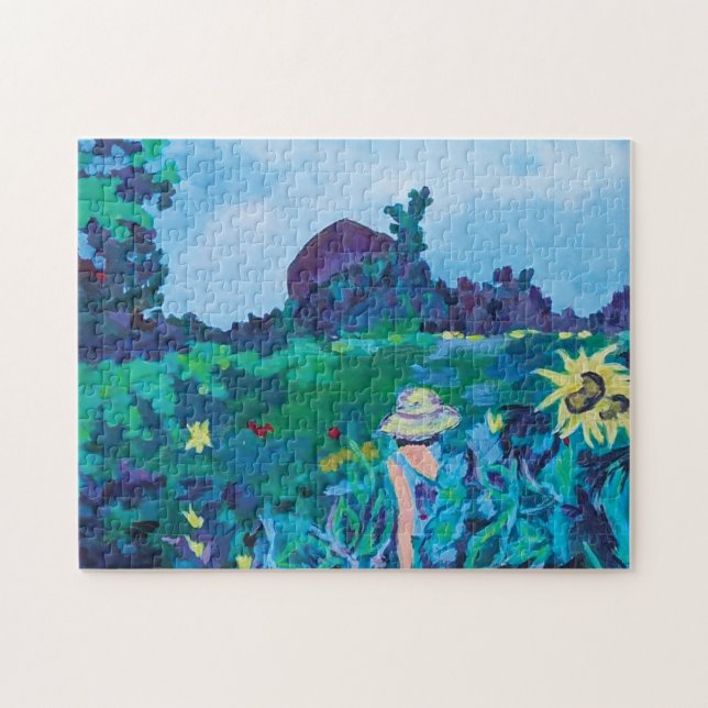 Colourful Woman in Sunflowers Jigsaw Puzzle (Horizontal)