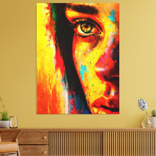 Colourful Woman Portrait Vibrant Close-Up Eye Canvas Print