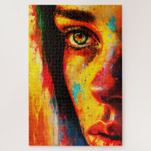 Colourful Woman Portrait Vibrant Close-Up Eye  Jigsaw Puzzle