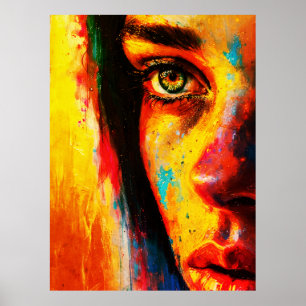 Colourful Woman Portrait Vibrant Close-Up Eye Poster
