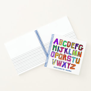 Colourful Wonky Alphabet Letters Personalised Kids Notebook