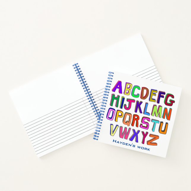 Colourful Wonky Alphabet Letters Personalised Kids Notebook (Inside)