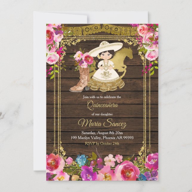 Colourful Wood Charra Mis Quince Party Invitation (Front)
