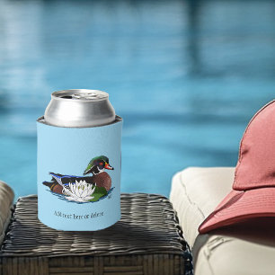 Colourful Wood Duck Water Lily Wildlife Blue Can Cooler