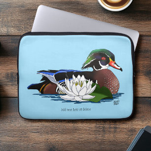 Colourful Wood Duck Water Lily Wildlife Blue Laptop Sleeve