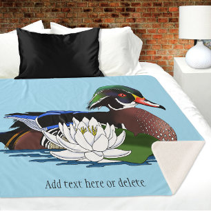 Colourful Wood Duck Water Lily Wildlife Blue Sherpa Blanket