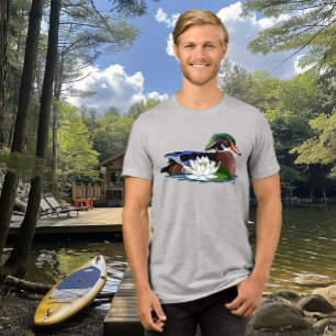 Colourful Wood Duck Water Lily Wildlife Blue Tri-Blend Shirt