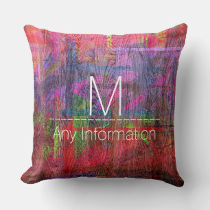 Colourful Wood Grain Monogram Throw Pillow