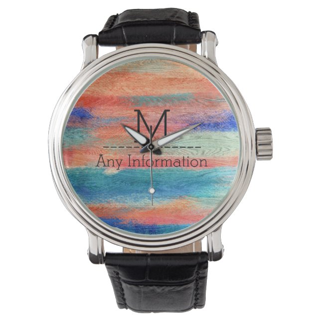 Colourful Wood Grain Monogram Watch (Front)