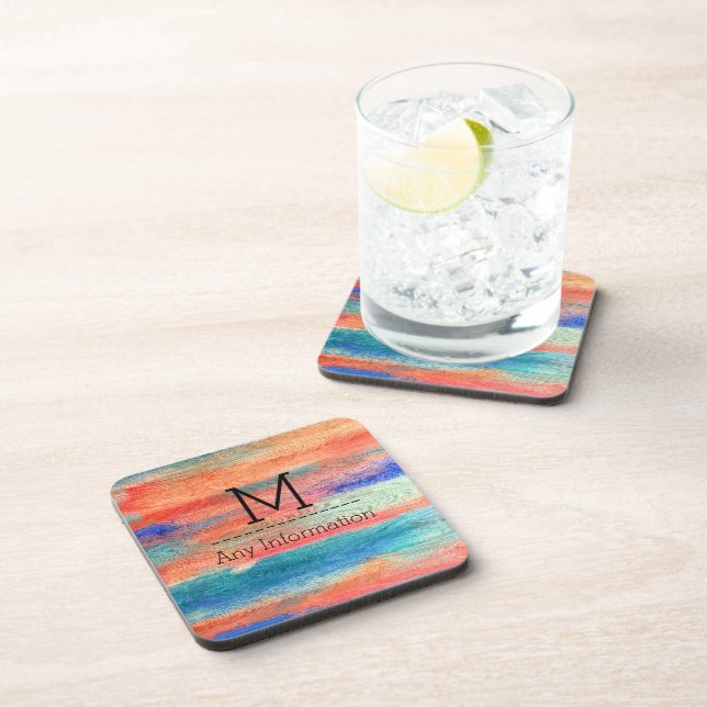 Colourful Wood Grain Texture Monogram Coaster (Right Side)