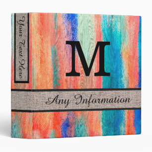 Colourful Wood Monogram Modern Burlap Binder