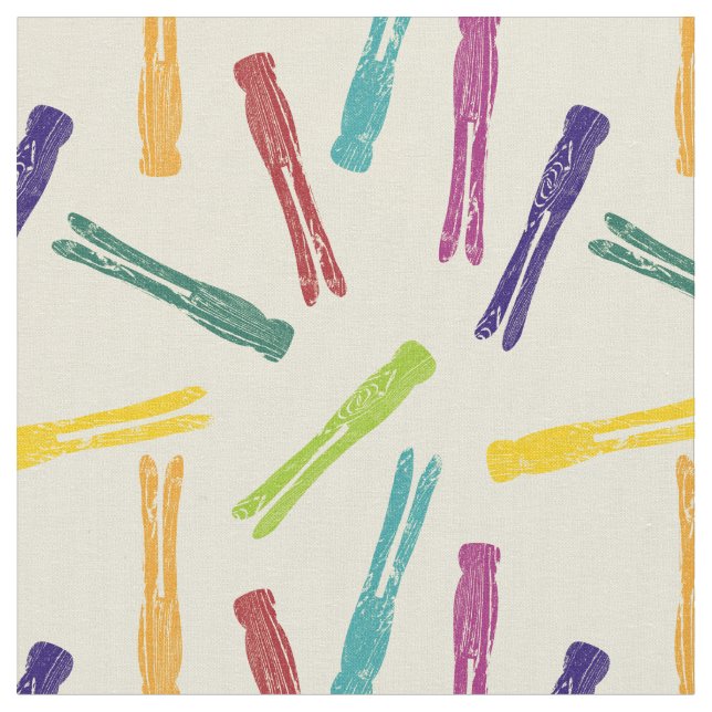 Colourful Wooden Clothespins Laundry Pegs Patterne Fabric (Close Up)