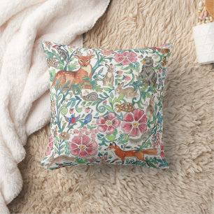 Colourful Woodland Forest Animals Nature Throw Pillow