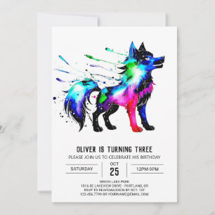 Colourful Woodland Wolf Digital Boy Birthday Invitation