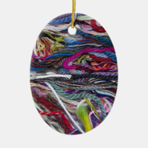 Colourful  wool fibres ceramic ornament